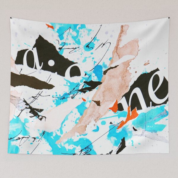 Item preview, Vibrant Blue and orange abstract typography collage. designed and sold by ZebEddy.