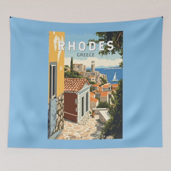 Item preview, Rhodes Greece Old Town Travel Art Vintage designed and sold by KrisSidDesigns.