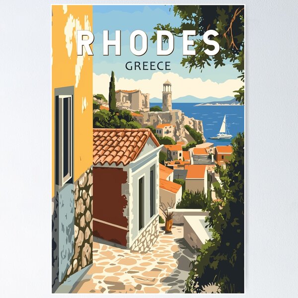 Item preview, Rhodes Greece Old Town Travel Art Vintage designed and sold by KrisSidDesigns.