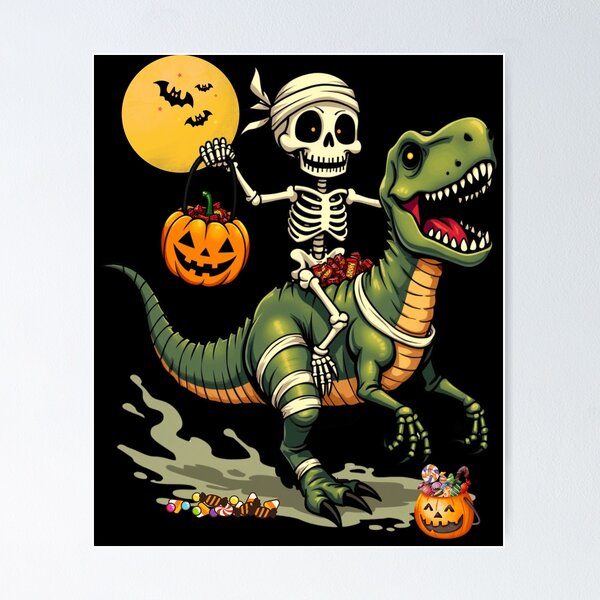 Aperçu de l'œuvre Skeleton riding a Mummy-Wrapped T-Rex créée et vendue par OMG Outfits .