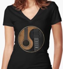 Yin Yang Guitar Women's Fitted V-Neck T-Shirt