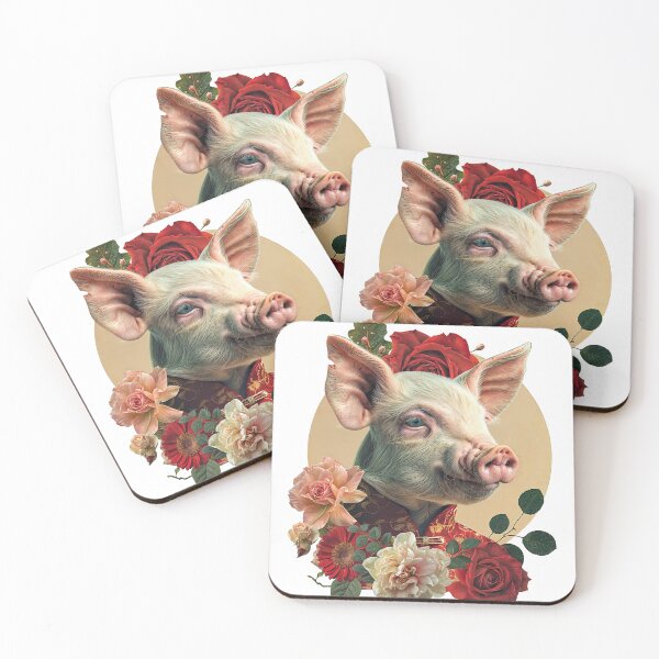 Artikelvorschau, Collage Wall Art T-Shirt Design: Ferkel mit Rosen entworfen und verkauft von ForeverPrintsOK.