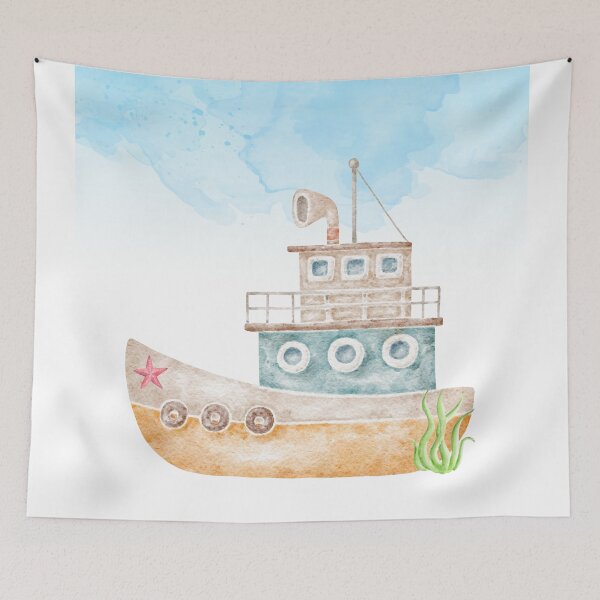 Item preview, Watercolour Tugboat Art Print - Nautical-Themed Wall Decor designed and sold by RaiyaTees.