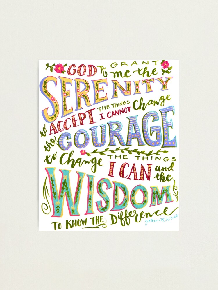serenity prayer hand lettered photographic print by inspireddesign