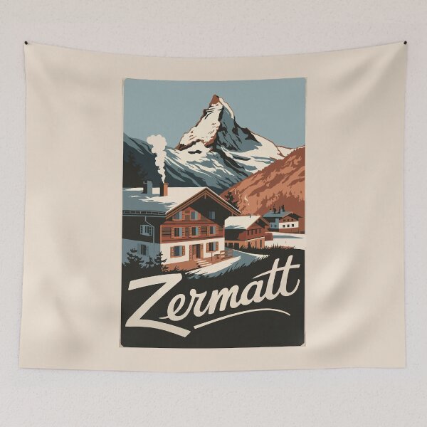 Item preview, Zermatt Switzerland Travel Art Vintage designed and sold by KrisSidDesigns.
