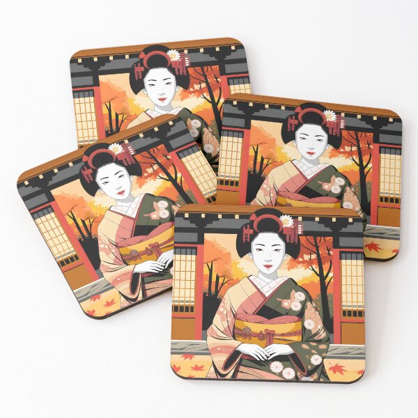 Item preview, Fall Geisha portrait art in minimal vector style designed and sold by EmeraldeaArt.