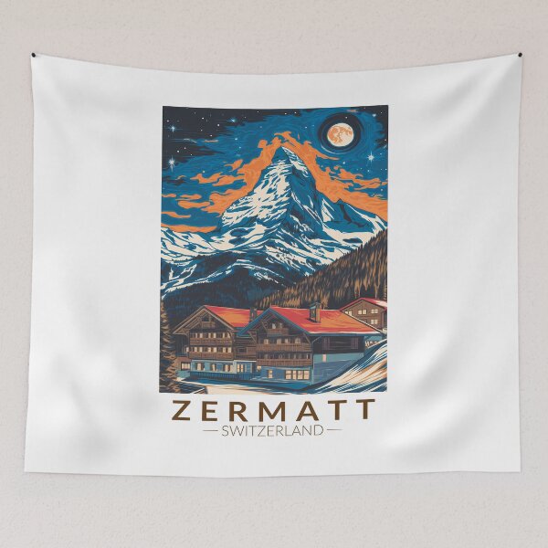 Item preview, Zermatt Switzerland Painterly Travel Art Vintage designed and sold by KrisSidDesigns.