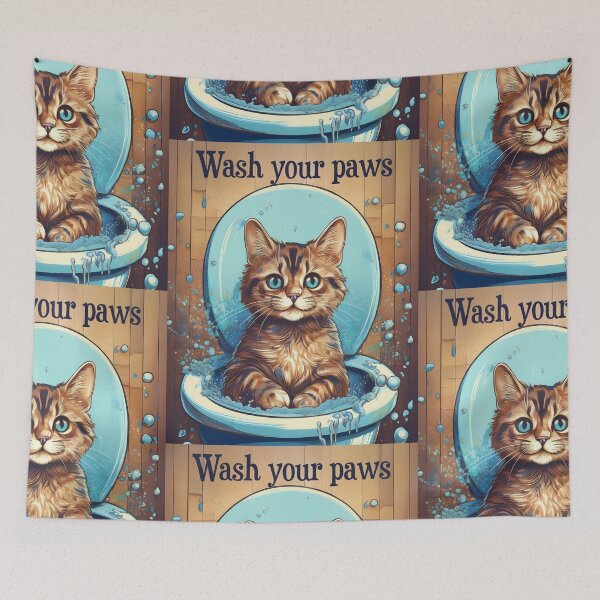 Item preview, wash your paws - purrrfect for any cat lover designed and sold by GeoffBeattie.