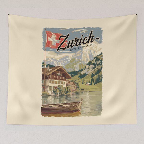 Item preview, Zurich Switzerland Painterly Travel Art Vintage designed and sold by KrisSidDesigns.
