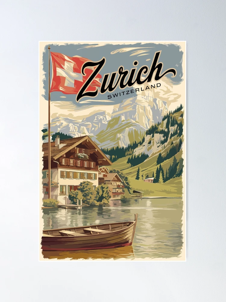 Zurich Switzerland Painterly Travel Art Vintage