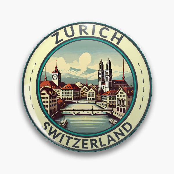 Item preview, Zurich Switzerland Illustration Travel Art Badge designed and sold by KrisSidDesigns.