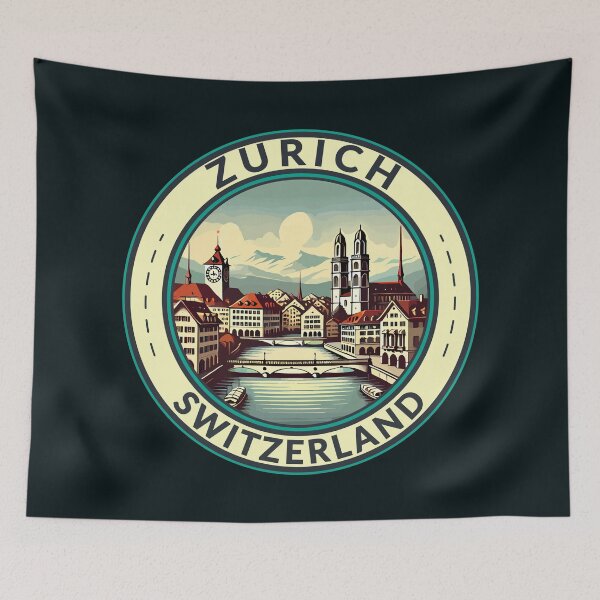 Item preview, Zurich Switzerland Illustration Travel Art Badge designed and sold by KrisSidDesigns.
