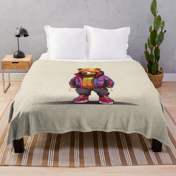 Item preview, Stylish Cartoon Bear in Trendy Winter Outfit Against Light Background with Copy Space designed and sold by TIA-shop.