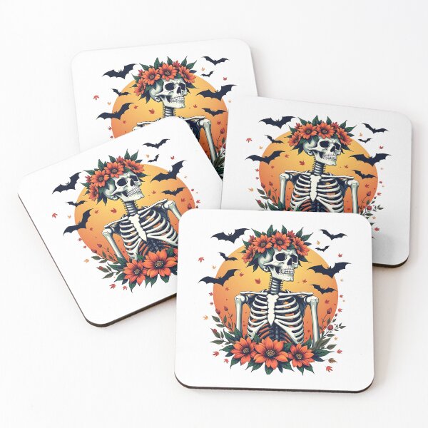 Item preview, "Boho Skeleton in Bloom" Autumn Leaves and Floral Halloween T-Shirt for Men & Boys designed and sold by AI-volution.