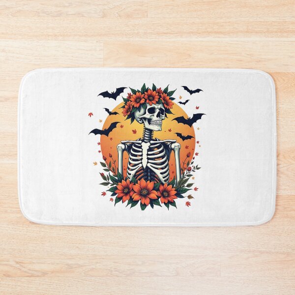 Item preview, "Boho Skeleton in Bloom" Autumn Leaves and Floral Halloween T-Shirt for Men & Boys designed and sold by AI-volution.