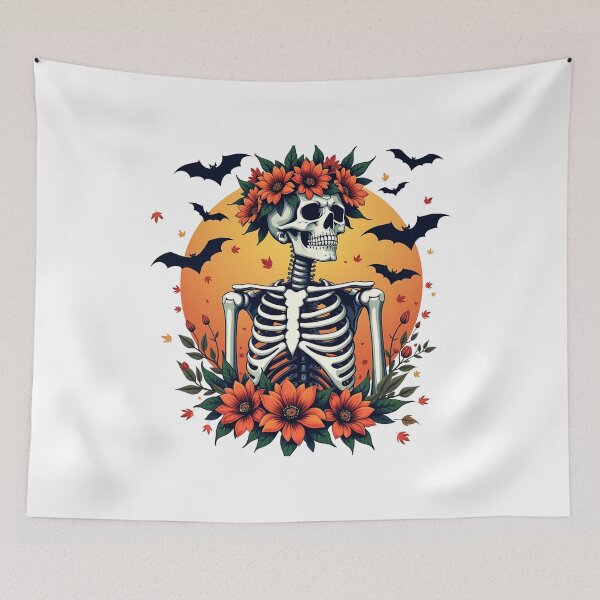Item preview, "Boho Skeleton in Bloom" Autumn Leaves and Floral Halloween T-Shirt for Men & Boys designed and sold by AI-volution.
