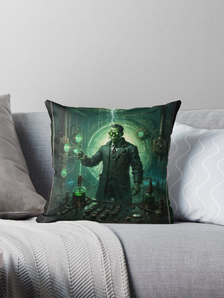 Mad Demon Scientist In His Dark Steampunk Laboratory AI Concept Art by Xzendor7 | The Nightmare Begins 4 Mad Demon Scientist In His Dark Steampunk Laboratory Malevolent Halloween AI Concept Art by Xzendor7 Decorative Art Print Throw Pillow