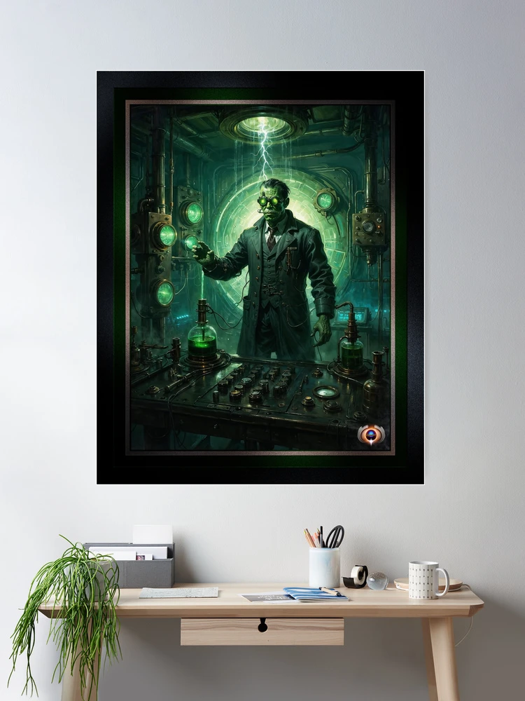 Mad Demon Scientist In His Dark Steampunk Laboratory AI Concept Art by Xzendor7 | The Nightmare Begins 2 Mad Demon Scientist In His Dark Steampunk Laboratory Malevolent Halloween AI Concept Art by Xzendor7 Wall Decor Poster Art Print