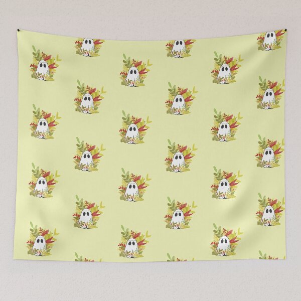 Item preview, cute ghost in autumn leaves  designed and sold by Leafy Impressions.