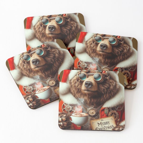 Item preview, Christmas steampunk brown bear with hot chocolate designed and sold by Maira Guerrero.