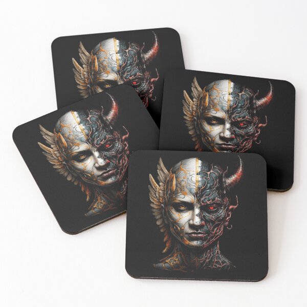 Item preview, Angel vs Demon Half-Face Art  designed and sold by DrawHandArt.