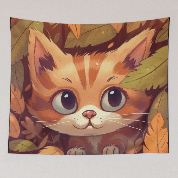 Item preview, Adorable Autumn Kitten in Leaves Kawaii   designed and sold by DrawHandArt.