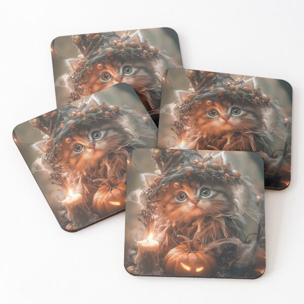 Item preview, Spooky Halloween Kitten with Pumpkin and Bright Lights designed and sold by Anuka Ganchimeg.