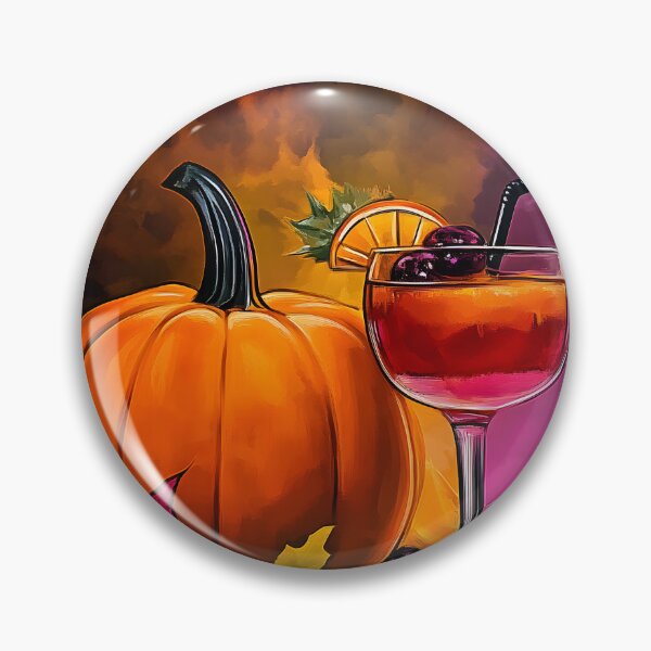 Item preview, Pumpkin and Cocktails Garnished with Berries and Oranges Surrounded by Colorful Autumn Leaves AI Generated designed and sold by OlfactoART Studio.