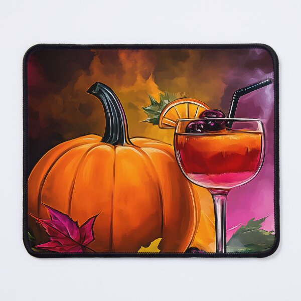 Item preview, Pumpkin and Cocktails Garnished with Berries and Oranges Surrounded by Colorful Autumn Leaves AI Generated designed and sold by OlfactoART Studio.