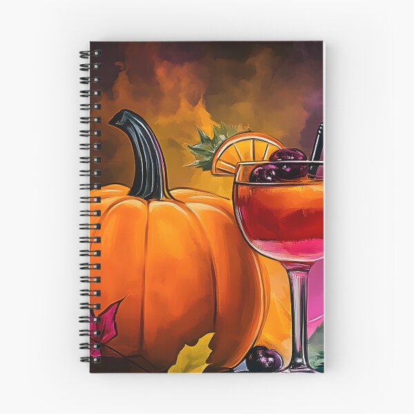Item preview, Pumpkin and Cocktails Garnished with Berries and Oranges Surrounded by Colorful Autumn Leaves AI Generated designed and sold by OlfactoART Studio.