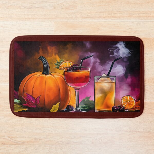 Item preview, Pumpkin and Cocktails Garnished with Berries and Oranges Surrounded by Colorful Autumn Leaves AI Generated designed and sold by OlfactoART Studio.