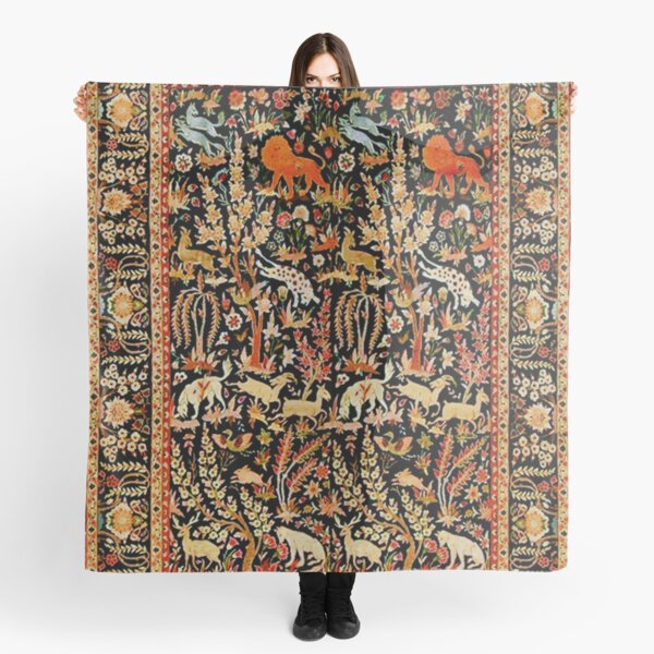 Tapis Persan Floral Antique avec Imprimé Animaux Foulard