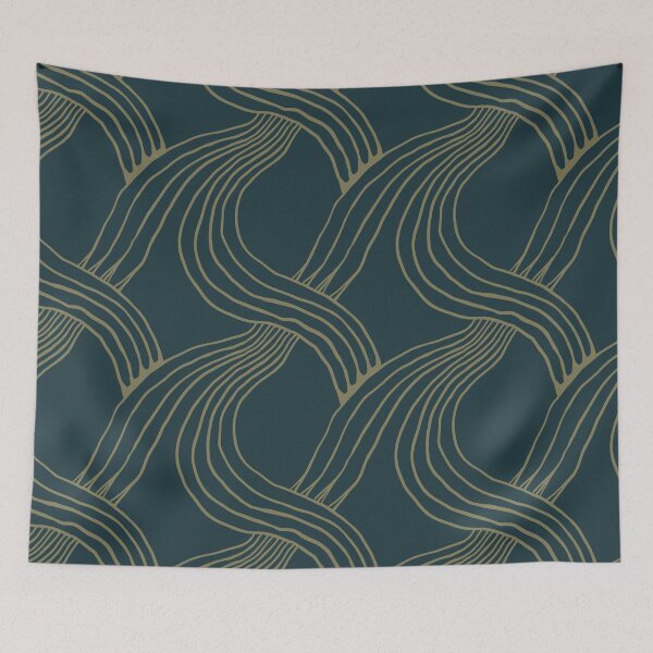 Item preview, Continous wavy lines intersecting with each other in dark blue background designed and sold by aysegulkacar.