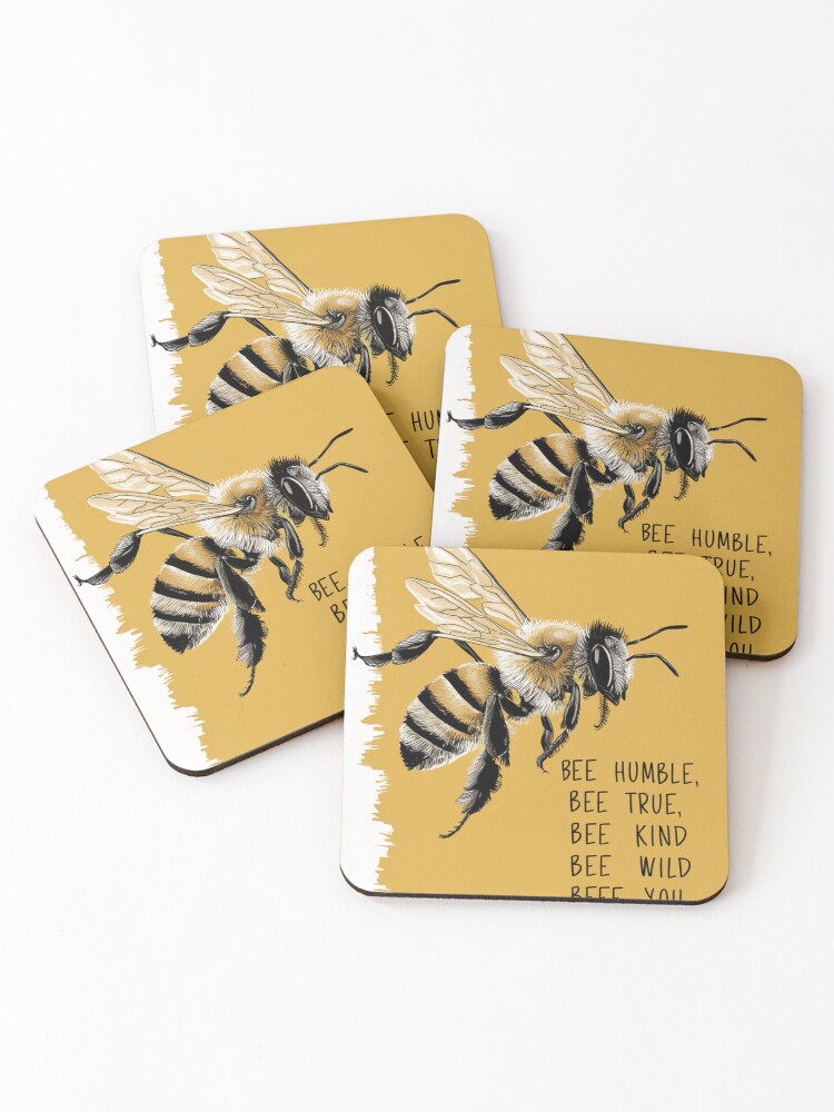 Thumbnail 1 of 5, Coasters (Set of 4), Bee Humble Bee Kind You designed and sold by Patricks-Art.