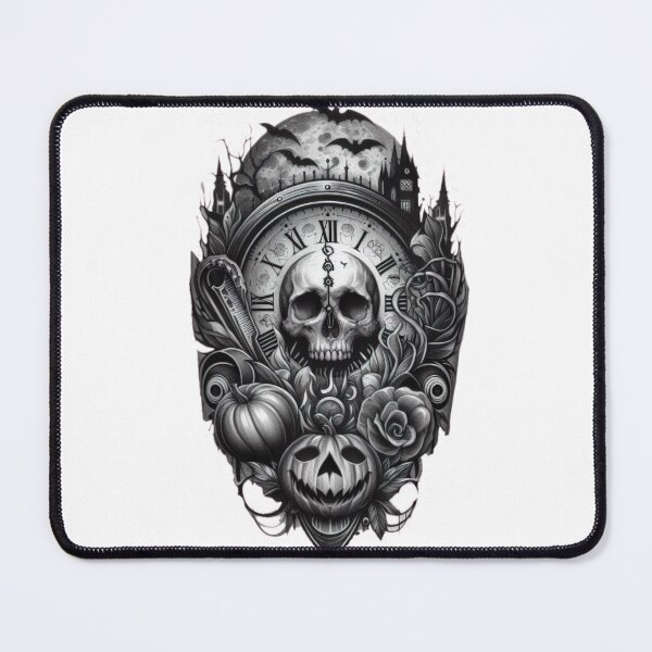Item preview, clock with skeletons, pumpkins and full moon Halloween clock, Halloween tattoo , Halloween Skull ,halloween pumpkin designed and sold by Expressions-Sel.