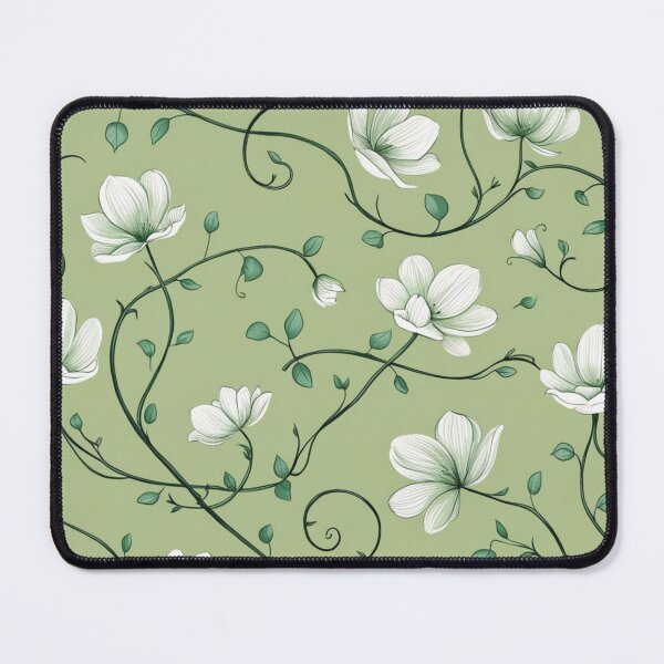 Item preview, Emerald Green White Flower Vines On Spearmint Green designed and sold by burbankdesigns.