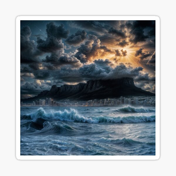 Stormy Seas, Golden Skies: A Cape Town Sunset Sticker