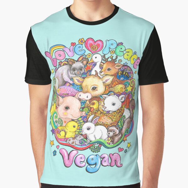 Love, Peace, Vegan Graphic T-Shirt