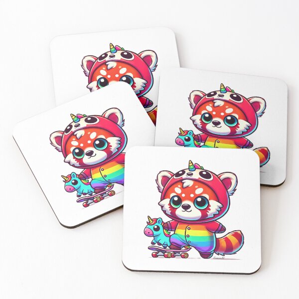 Item preview, Teddy, a Red Panda in his Red Panda Unicorn Onesie on a Skateboard designed and sold by KenmoreRd.