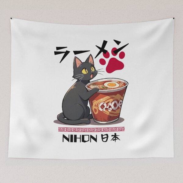Item preview, Black Cat Eating Cup Ramen designed and sold by Musashi1996Art.