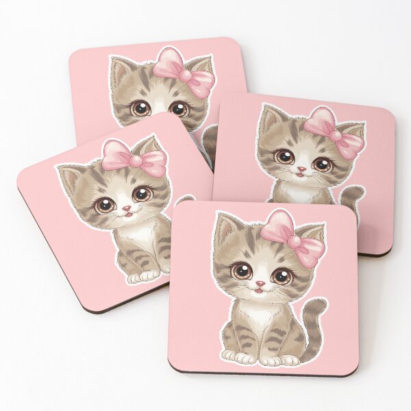 Item preview, Kitten has big eyes and wearing a pink bow designed and sold by SwiftEagleFly.