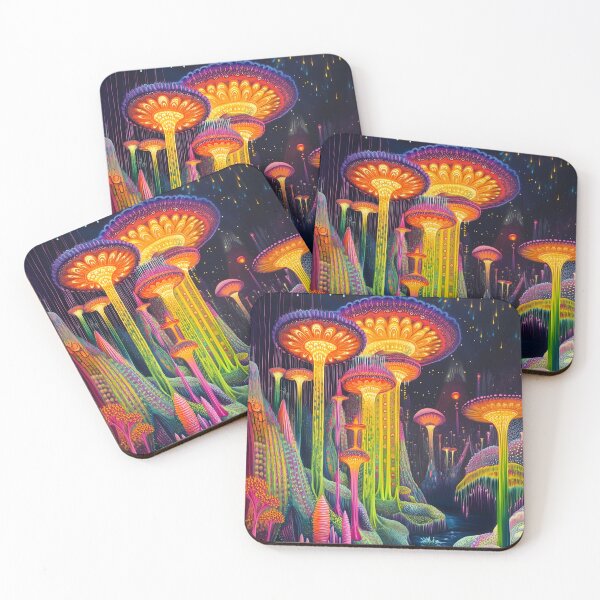 Item preview, Psychedelic mushrooms in a surreal atmosphere designed and sold by HarmonicDaze.