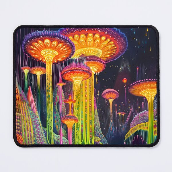 Item preview, Psychedelic mushrooms in a surreal atmosphere designed and sold by HarmonicDaze.