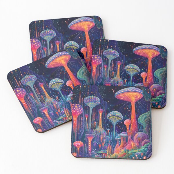 Item preview, Psychedelic glowing mushrooms designed and sold by HarmonicDaze.