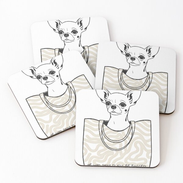 Item preview, He Who Should Not Be Bagged | Cute Dog Chihuahua Fashion Quote Line Art, Pet Animal Movie Pun Funny, Typography Letters Phrase Dialogue Words, Contemporary Modern Minimal Patterned Bag Art Print designed and sold by 83oranges.com.