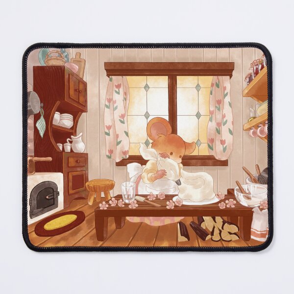 Item preview, Cottagecore Mouse Making a Cake Inside a Cozy Cottage designed and sold by Jieul.