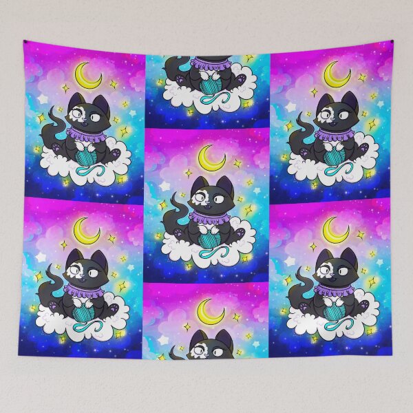 Item preview, Neon Spacecore Black Cat with Bright Stars  designed and sold by mcrow-creations.