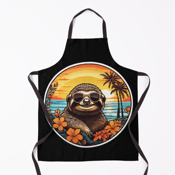 Item preview, Retro Sloth with Sunglasses by the Beach With Hawaii Orchids designed and sold by NautiChic.