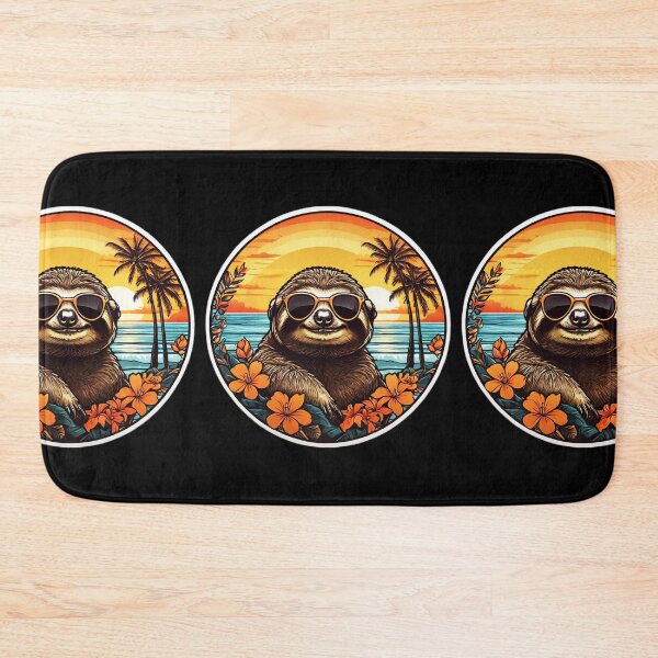Item preview, Retro Sloth with Sunglasses by the Beach With Hawaii Orchids designed and sold by NautiChic.