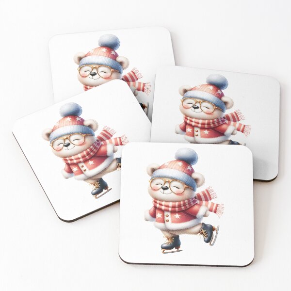 Item preview, Cute Bear in glasses is skating. Watercolor painting. Winter illustration designed and sold by Tatty-shop.